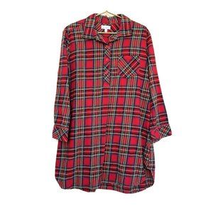 Pajamagram Cotton Flannel Red Tartan Plaid Nightgown M Buttons Pocket Sleepshirt